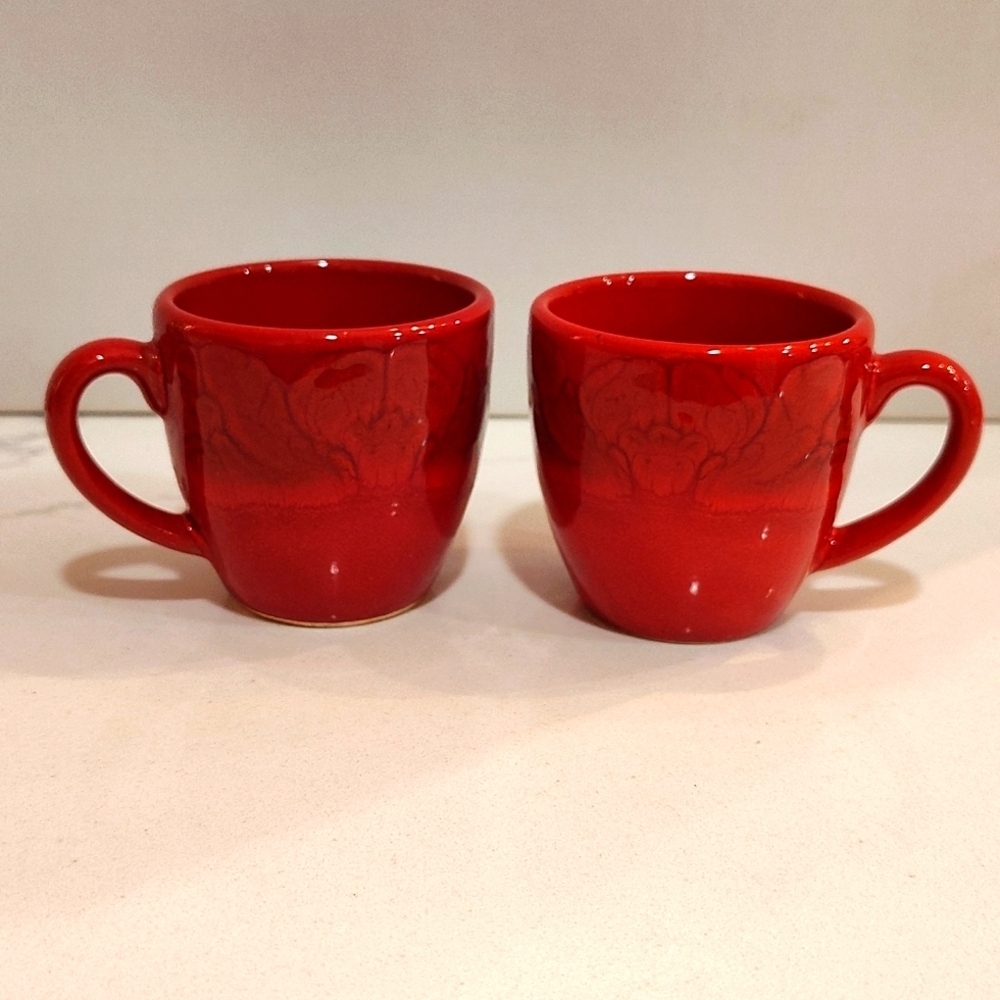 Set of 2 Waechtersbach Germany Mugs Red 4 ounce espresso mugs swirl pattern